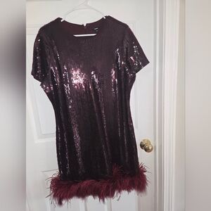 Express Sequin Dress with Feather Trim Size XL